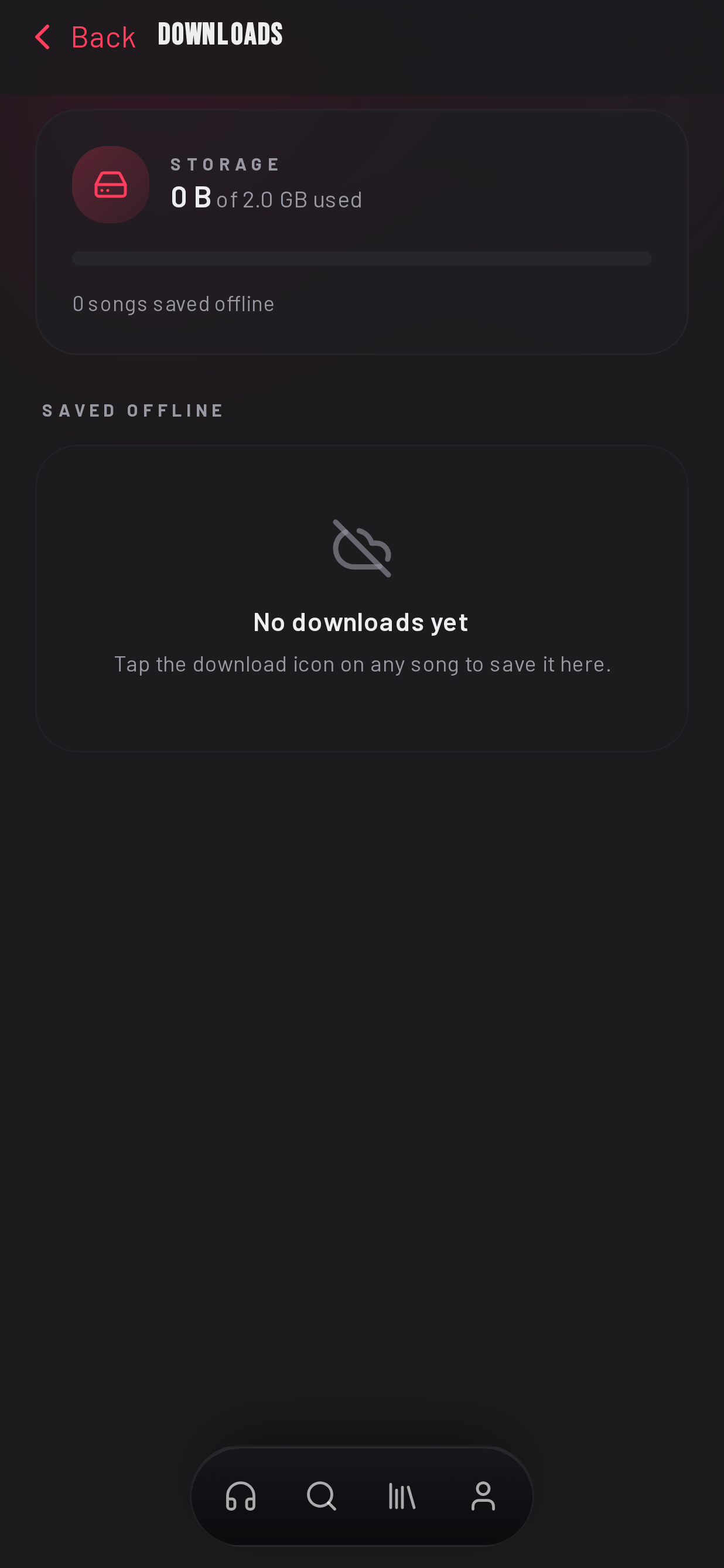 Offline downloads screen