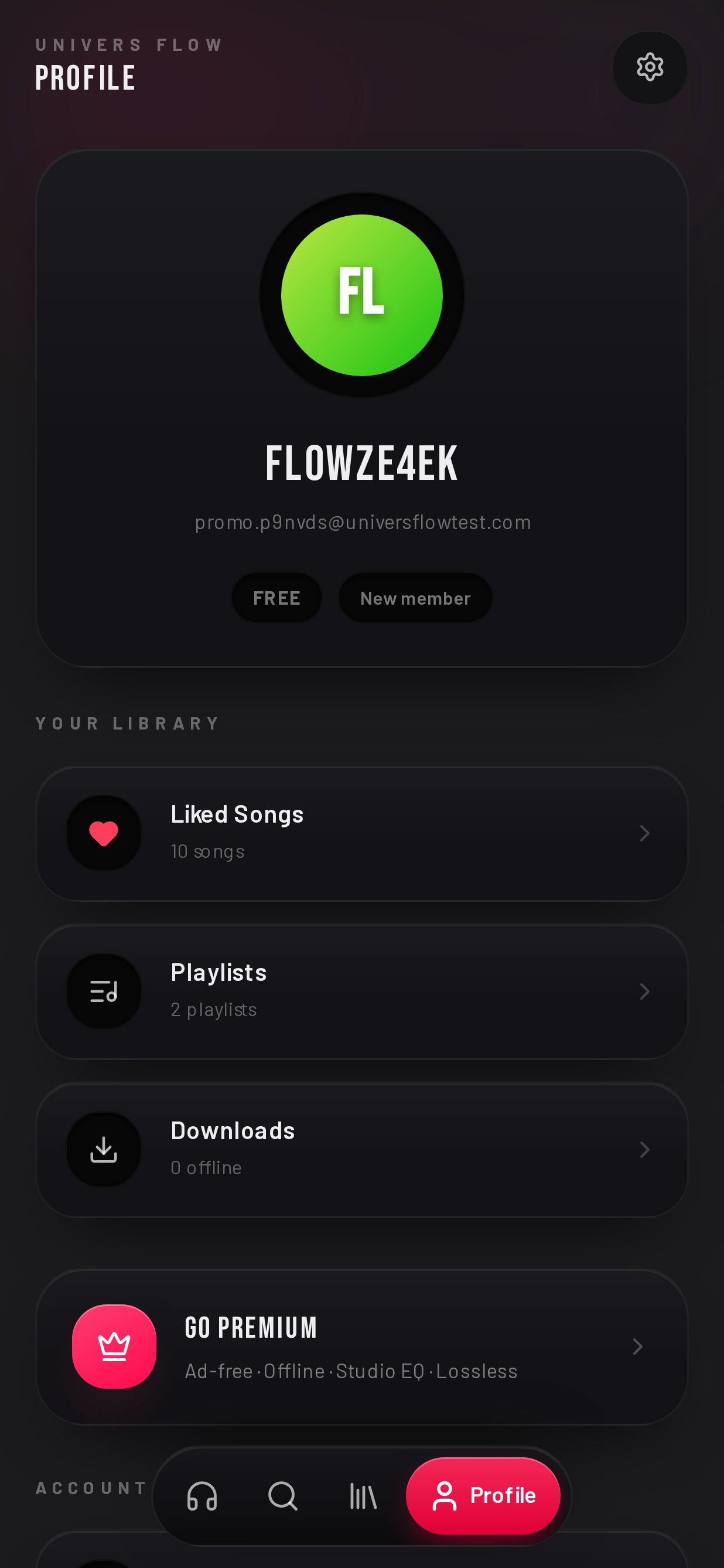 Profile and listening stats